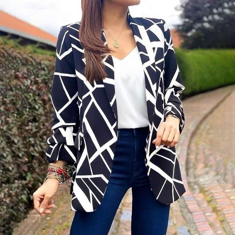 Damen Blazer mit modernem geometrischen Muster und lässiger Passform EB