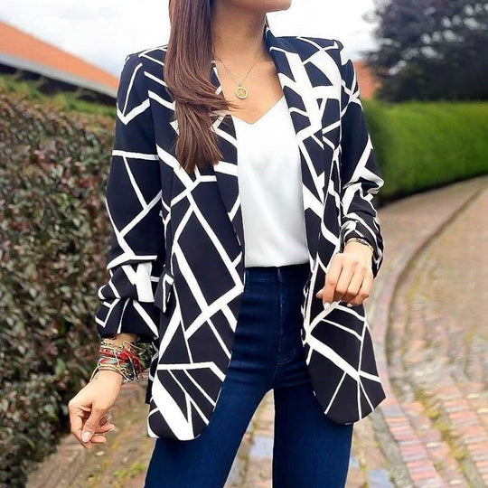 Damen Blazer mit modernem geometrischen Muster und lässiger Passform EB