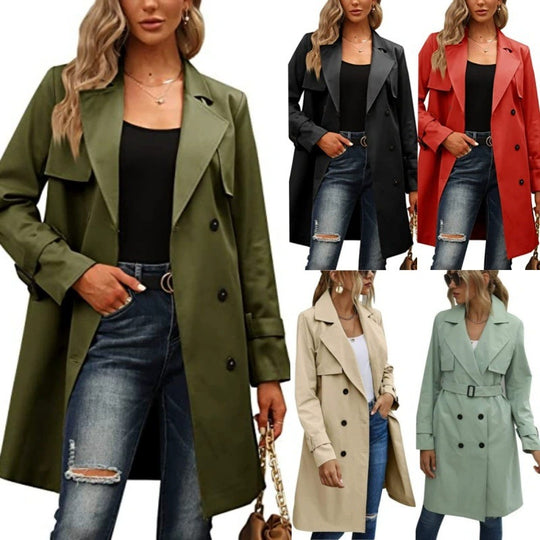 Damen Eleganter Trenchcoat mit doppelter Knopfleiste und schickem Kragen EB