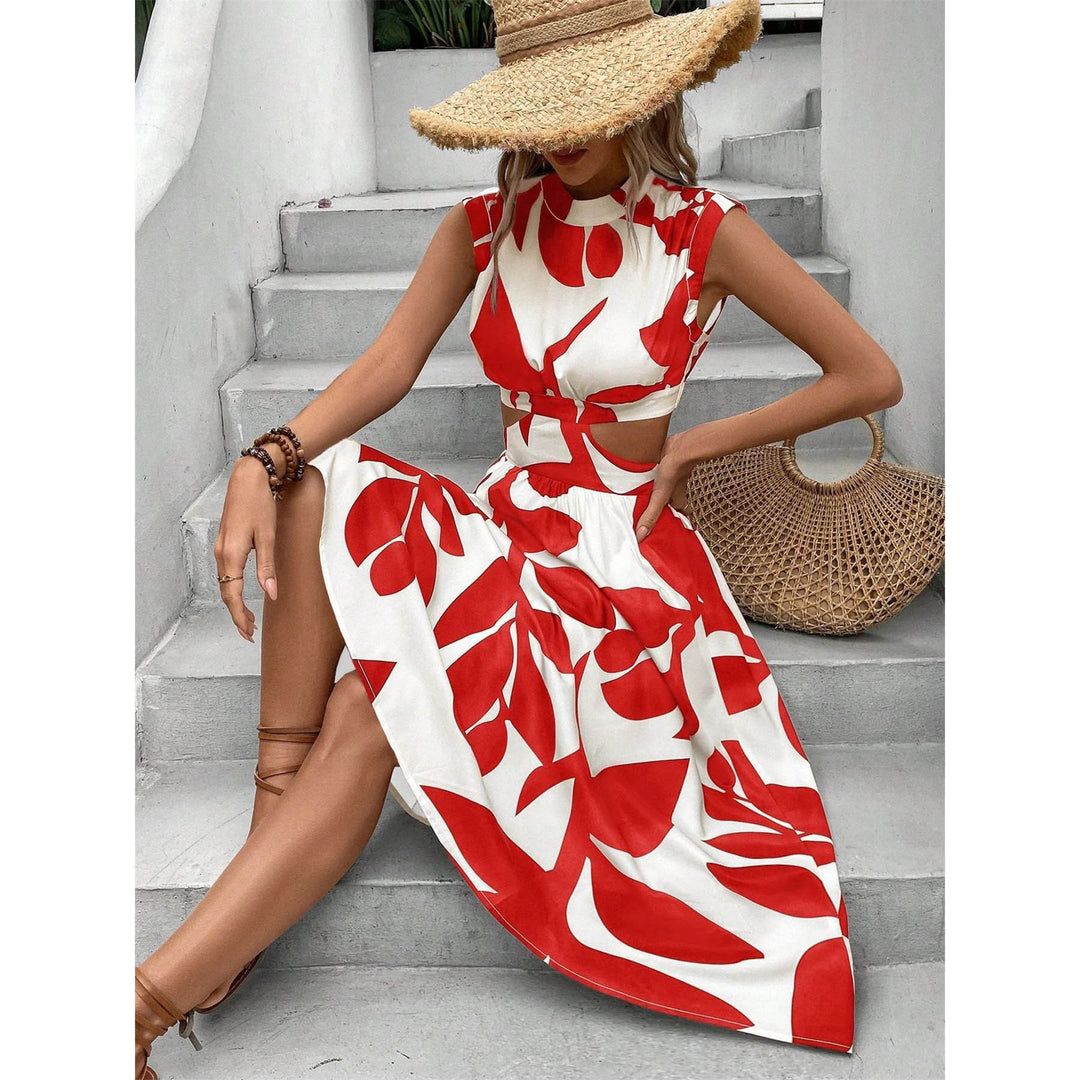 Damen Midikleid mit floralem Cut-Out-Design und schmaler Taillenbetonung EB