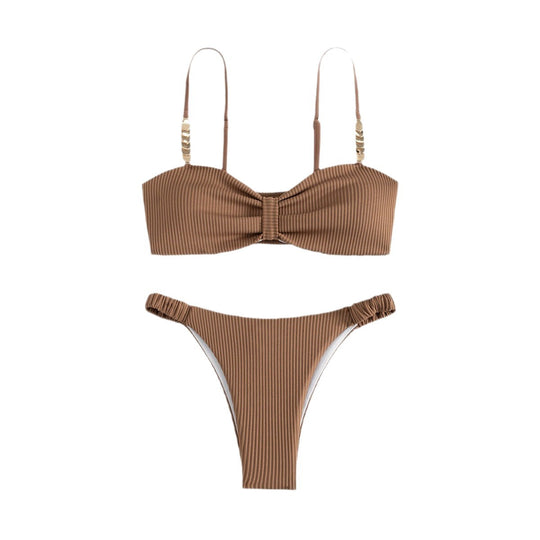 Damen Bustier-Bikini mit elegantem Schleifen-Design und modischen Akzenten EB