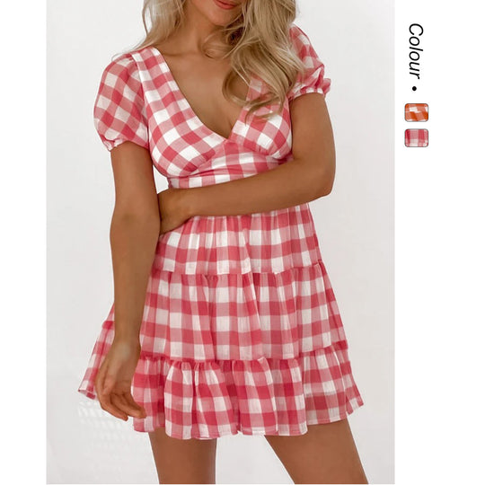 Damen lässiges Freizeitkleid mit voluminösen Puffärmeln und verspieltem Saum EB
