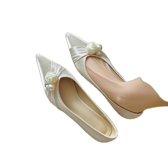 Damen elegante Ballerinas mit floralem Dekor und feinem Satin EB