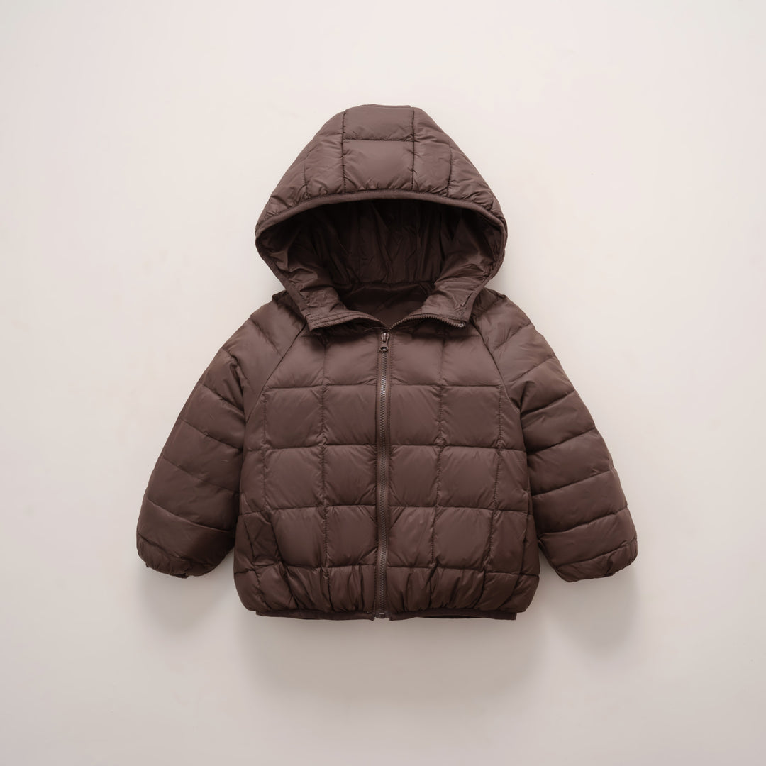 Damen warme Daunenjacke mit Kapuze und quer gestepptem Design EB