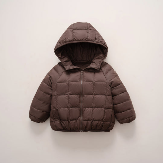 Damen warme Daunenjacke mit Kapuze und quer gestepptem Design EB