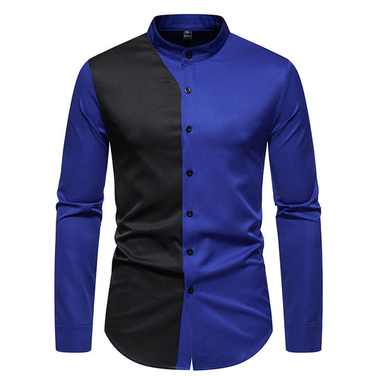 Herren elegantes Langarmhemd mit modernem Farbblockdesign EB