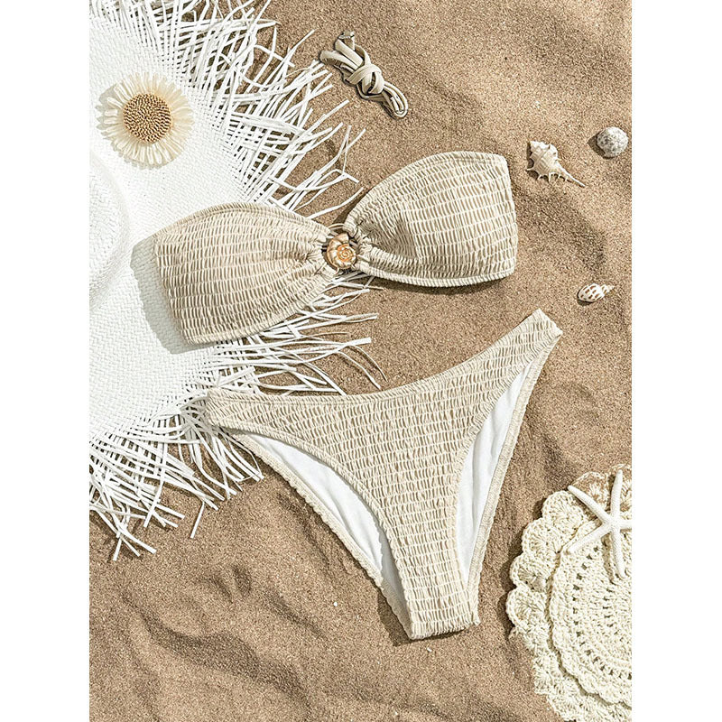 Damen Bandeau-Bikini mit strukturierter Oberfläche und charmanten Akzenten EB