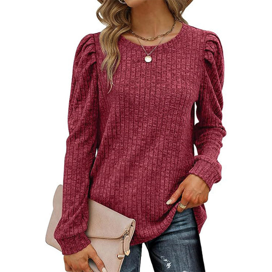 Damen stilvolles Pullover mit gerafften Ärmeln EB
