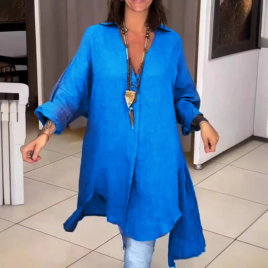 Damen Leinen Tunika mit asymmetrischem Schnitt und eleganten Details EB