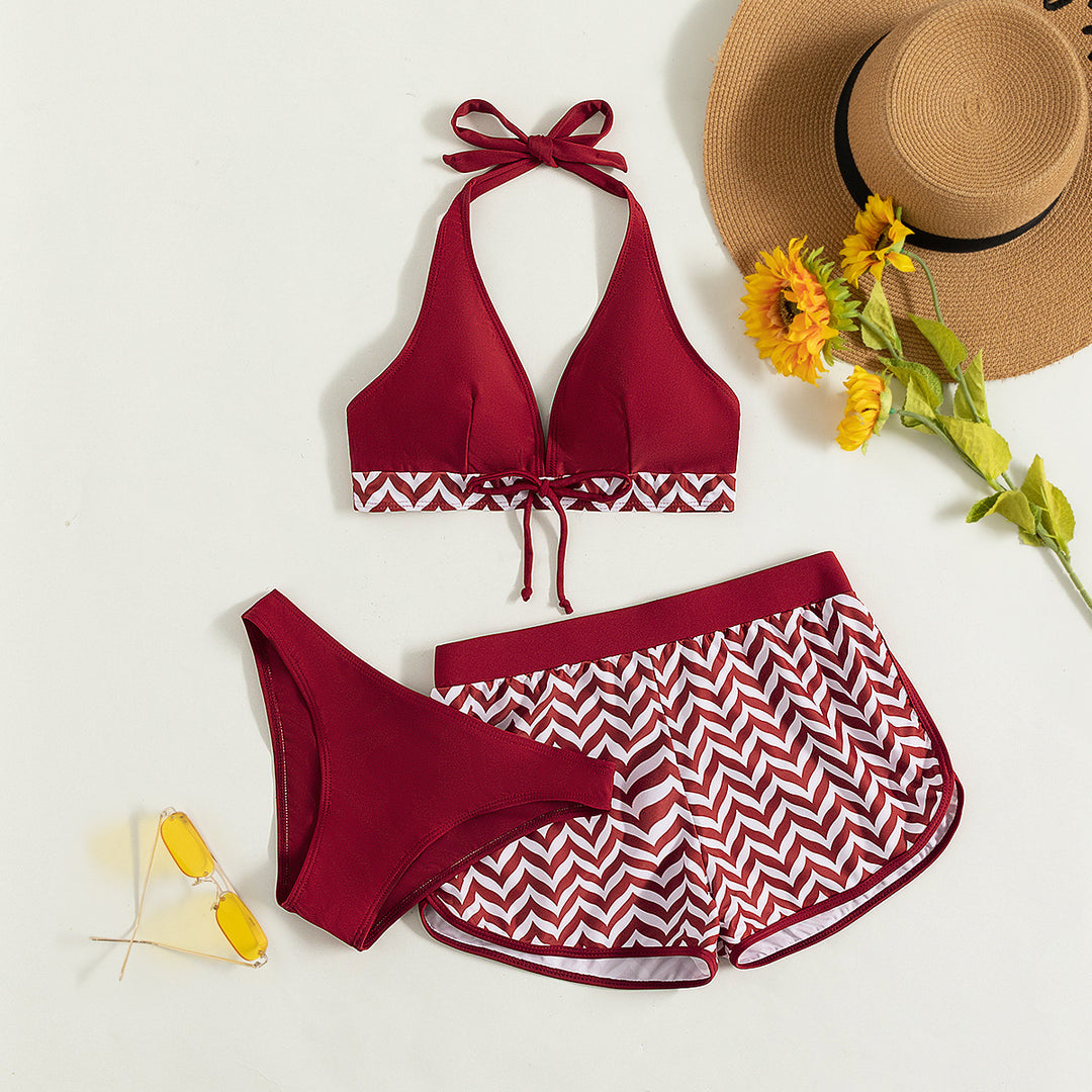 Damen Sport-Bikini-Set mit hoch geschnittenem Oberteil und komfortablen Shorts EB