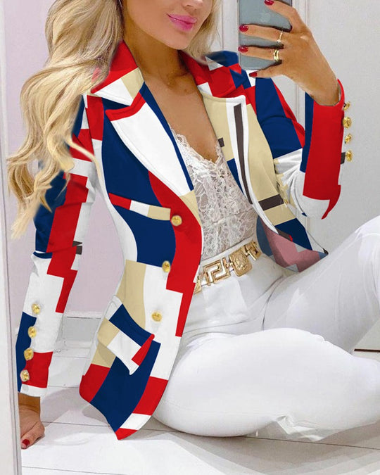 Damen Zweiteiliges Blazer-und-Hose-Set mit Schmetterlingsprint und glamourösem Glitzereffekt EB