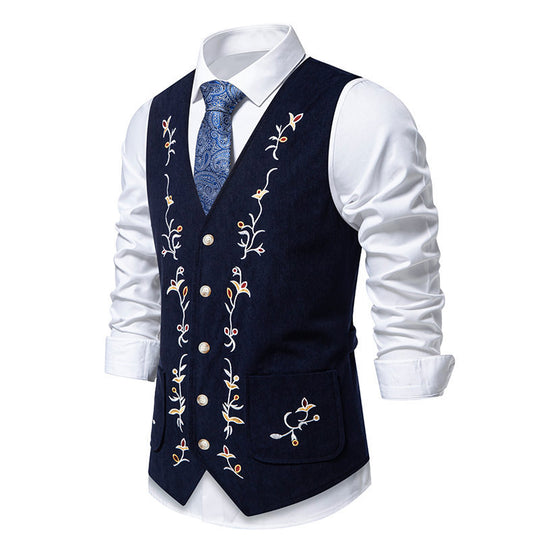 Herren elegante Weste mit floralem Design und praktischen Taschen EB