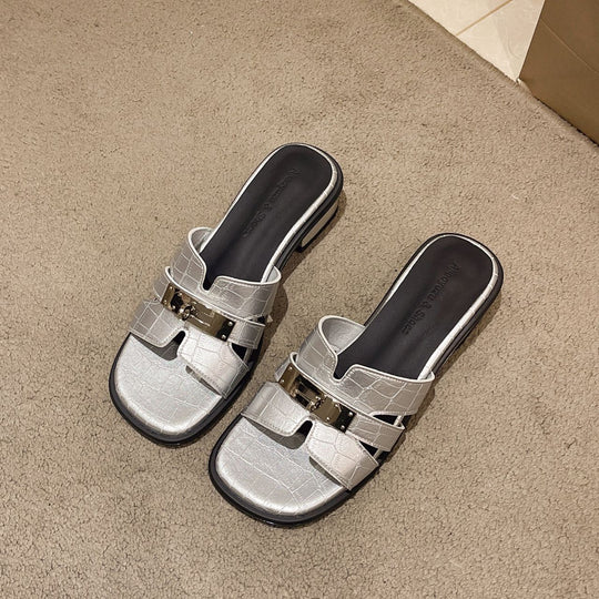 Damen elegante Mules mit modischem Kettenverschluss EB