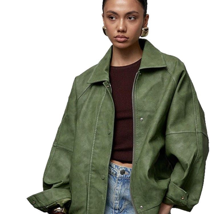 Damen lässige Oversized Jacke aus veganem Wildleder EB
