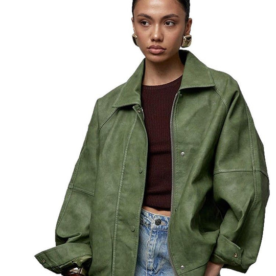 Damen lässige Oversized Jacke aus veganem Wildleder EB