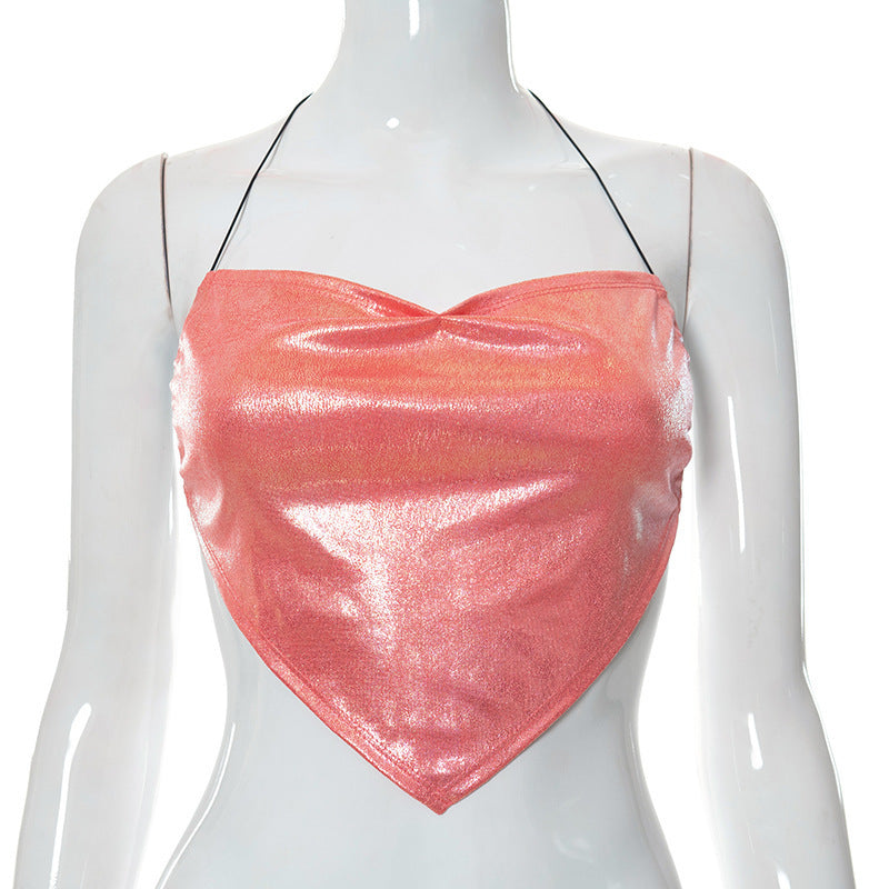 Damen glänzendes Crop-Top im Herzdesign EB