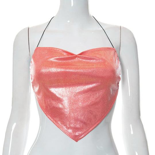 Damen glänzendes Crop-Top im Herzdesign EB