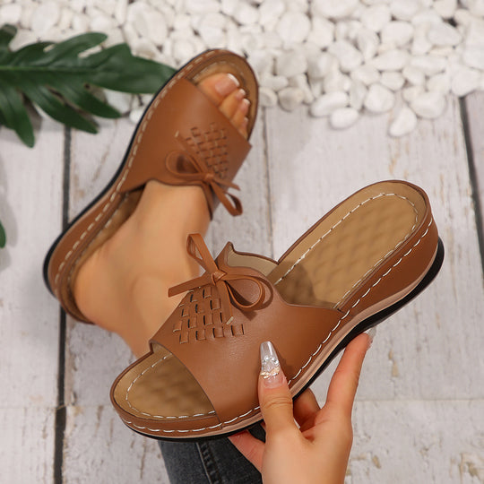 Damen Komfortable Mules mit dekorativem Knoten und geflochtenem Design EB