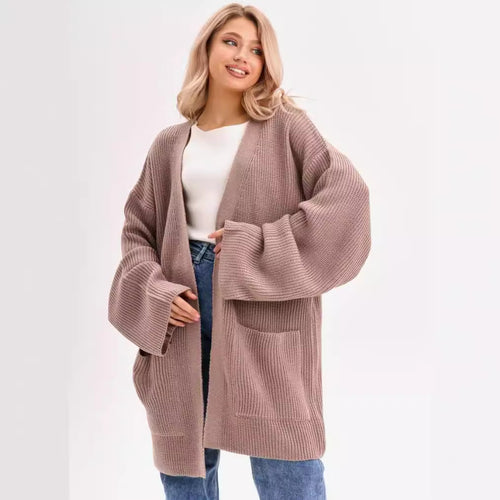 Damen Großer Strickcardigan mit voluminösen Ärmeln und praktischen Taschen EB