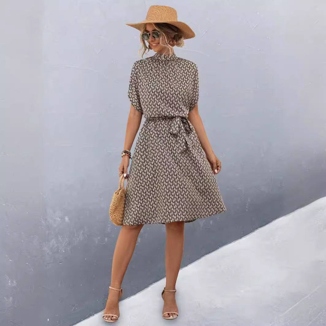 Damen Midikleid mit Gummizug und hochgeschlossenem Kragen EB