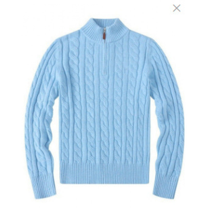 Herren Kabelstrickpullover mit Halbzip und Stehkragen aus weicher Kaschmirmischung EB