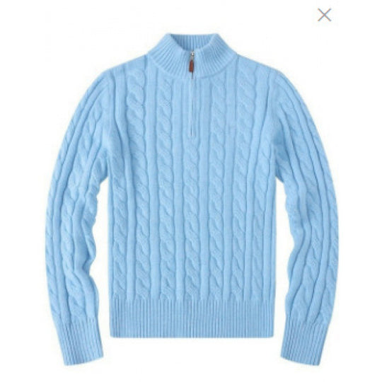 Herren Kabelstrickpullover mit Halbzip und Stehkragen aus weicher Kaschmirmischung EB