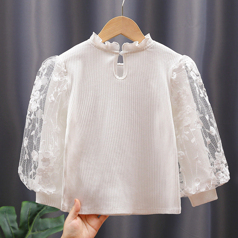 Mädchen Sweatshirt mit floralen Stickermonturen und Rüschen EB