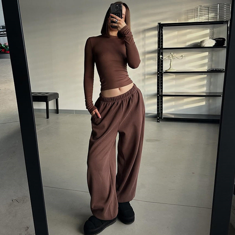 Damen lässiges Langarm-Top und weite Hose Set EB