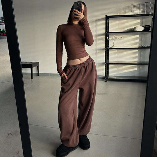 Damen lässiges Langarm-Top und weite Hose Set EB