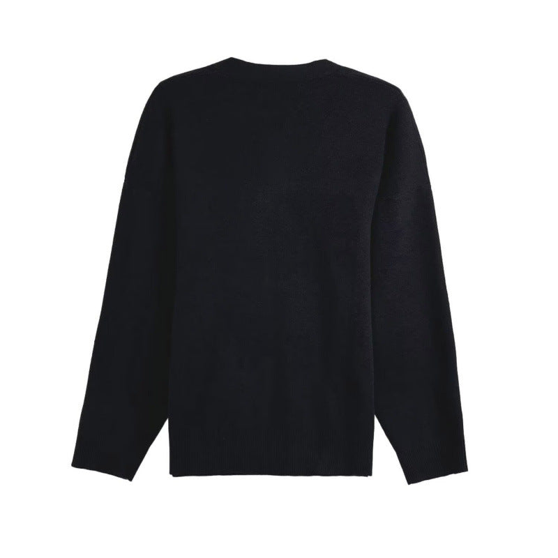 Damen lässiger Pullover mit klassischem Rundhalsausschnitt und langem Arm EB