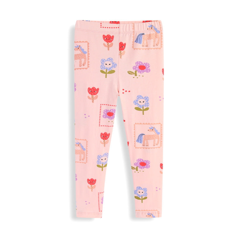 Mädchen Leggings mit buntem Einhorn- und Blumenmuster EB