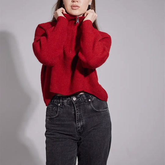 Damen Pullover mit hohem Kragen und Zip EB