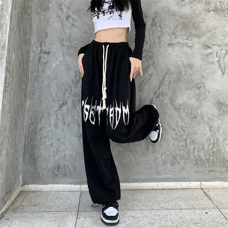 Damen nan weite Oversize-Sweatpants mit Kordelzug und Gothic-Print EB