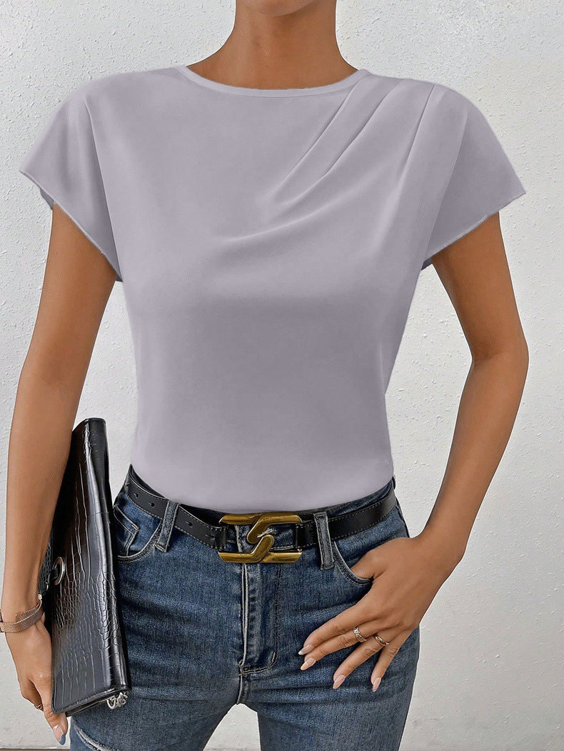 Damen Elegantes Kurzarm-Top mit modernem Schnitt und fließendem Stoff EB