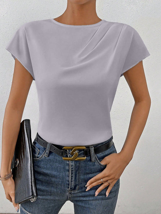 Damen Elegantes Kurzarm-Top mit modernem Schnitt und fließendem Stoff EB