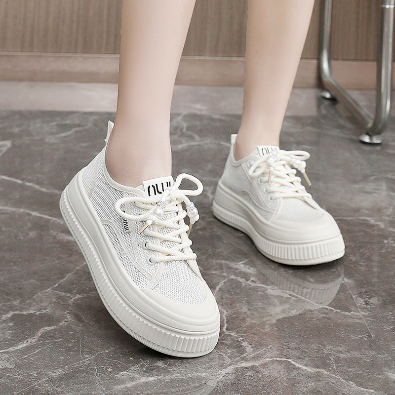 Damen modische Chunky Sneakers mit trendigen Perlenakzenten EB