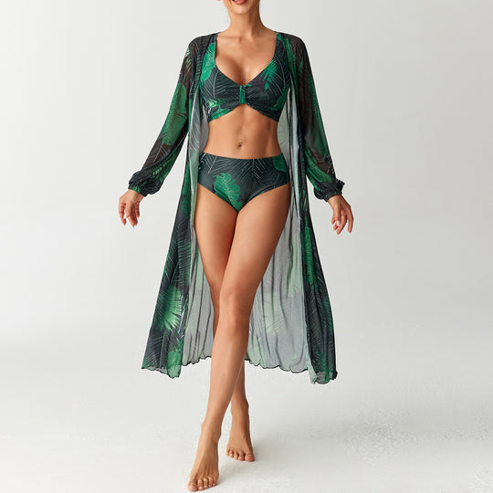 Damen Bikini-Set mit floralem Design und transparentem Cover-Up EB