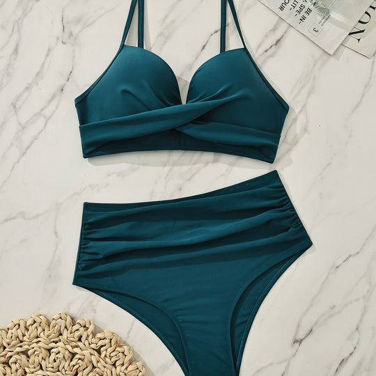Damen Hochgeschnitten Bikini mit Wickel-Oberteil EB