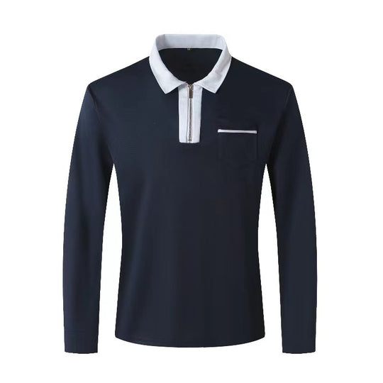 Herren Langarm-Poloshirt mit Halbzip, Kontrastkragen & Brusttasche EB