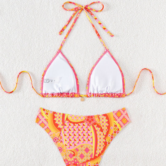 Damen Triangel-Bikini mit einzigartigem Mosaik-Muster und verstellbaren Bindebändern EB