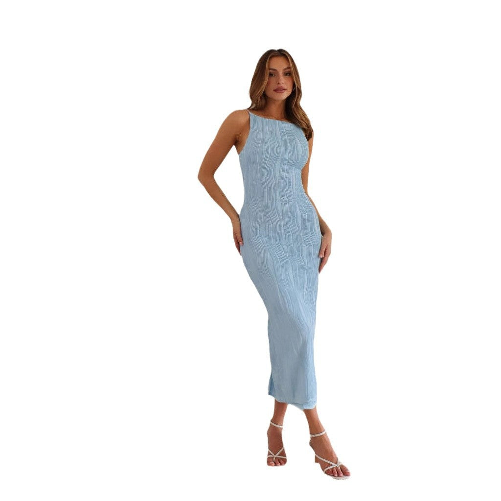 Damen Figurbetontes Langkleid mit schmalen Trägern und schickem Ripp-Design EB