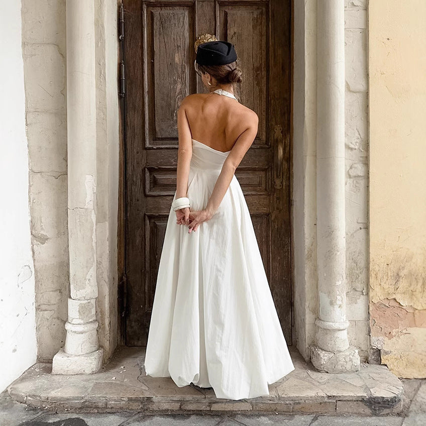 Damen Strapless Mai-Kleid mit elegantem hohem Schlitz und fließendem Rock EB