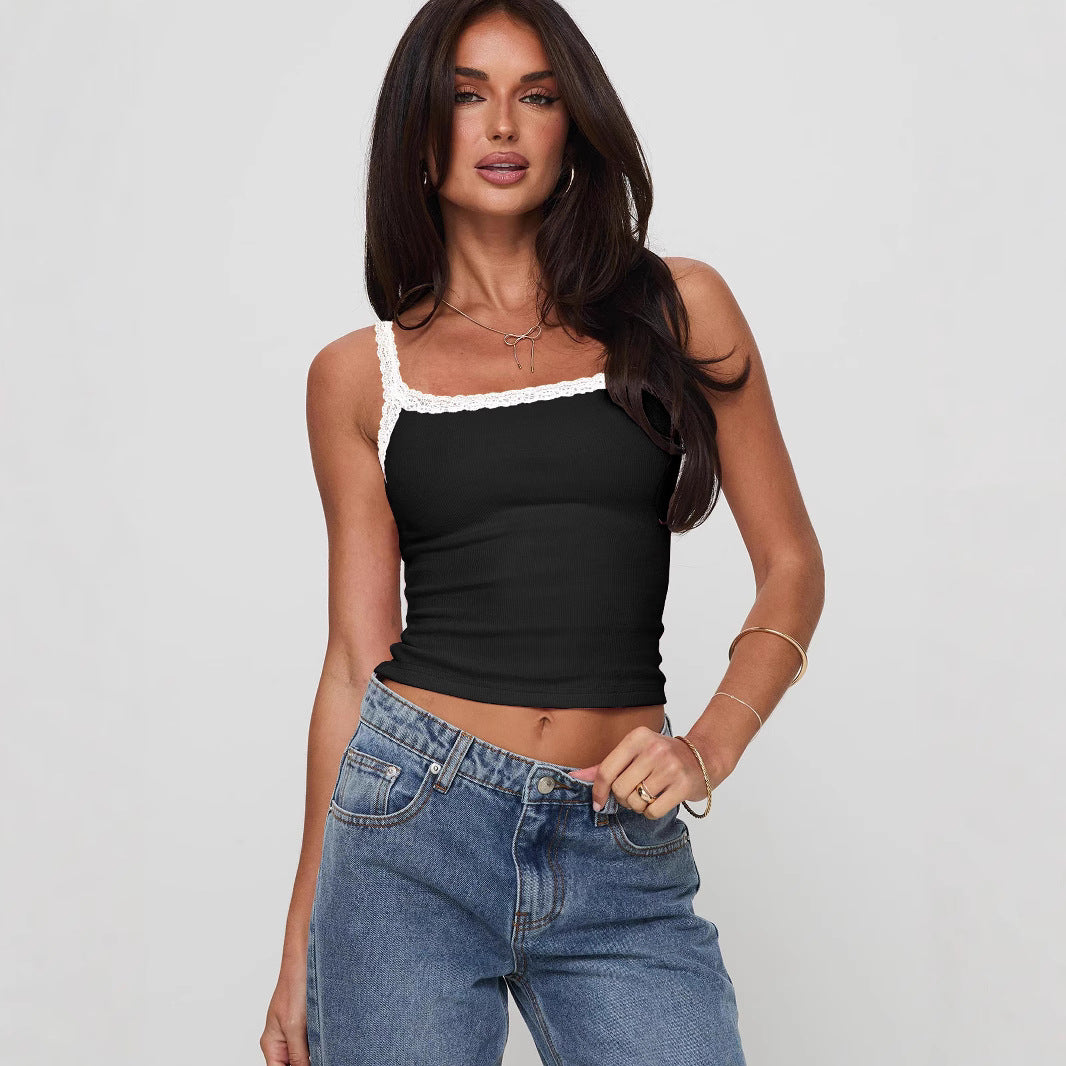 Damen Top mit Spitzenakzenten EB