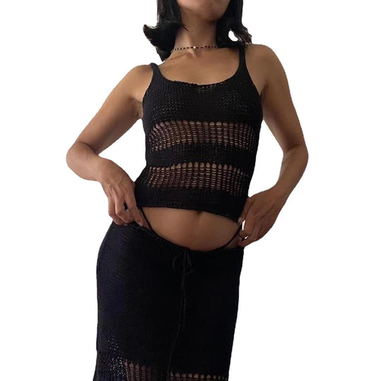 Damen gestricktes Crop-Top mit luftiger Netzstruktur EB