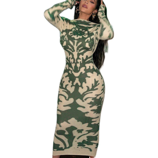 Damen Bodycon-Kleid mit tiefem Rückenausschnitt und floralem Design EB