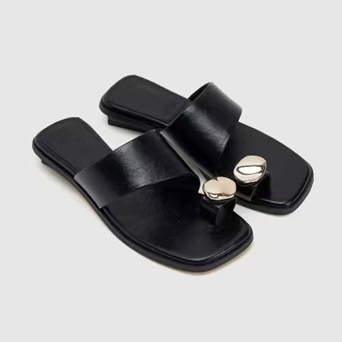 Damen Edle Zehentrenner-Sandalen mit glänzenden Akzenten EB