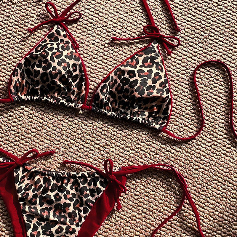 Damen Triangel-Bikini mit Leopardenmuster und raffinierten Schnürdetails EB