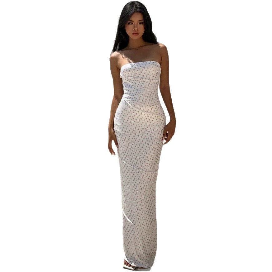 Damen Maxikleid mit floralem Muster und elegantem Bandeau-Ausschnitt EB