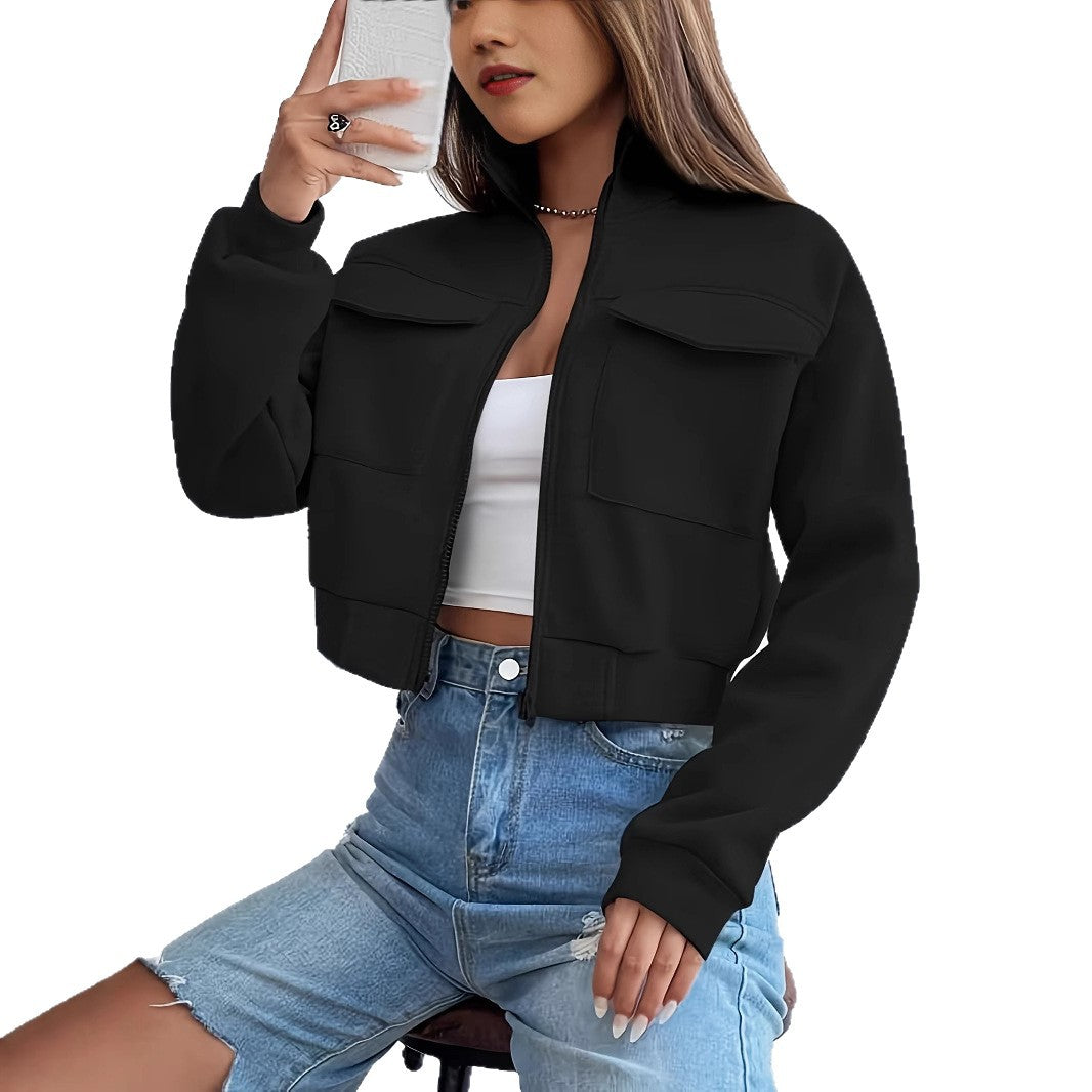 Damen modische Kurzjacke mit praktischen Aufsatztaschen und sportlichem Schnitt EB