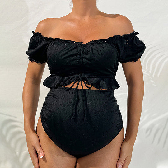 Damen Zweiteiliges Strand-Outfit mit off-shoulder Oberteil und hoher Hose EB